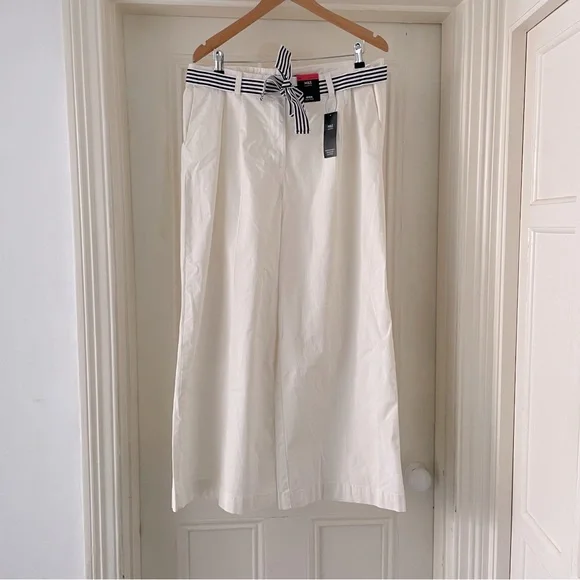 Marks & Spencer / M&S Ivory / Cream Wide Leg Trousers - Ribbon Belt - UK 18 R - Picture 2 of 4
